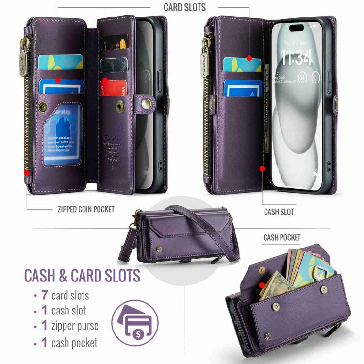 For iPhone 15 CaseMe C36 Card Slots Zipper Wallet RFID Anti-theft Leather Phone Case(Purple) - HoMEdemic™ 