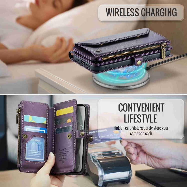 For iPhone 15 CaseMe C36 Card Slots Zipper Wallet RFID Anti-theft Leather Phone Case(Purple) - HoMEdemic™ 