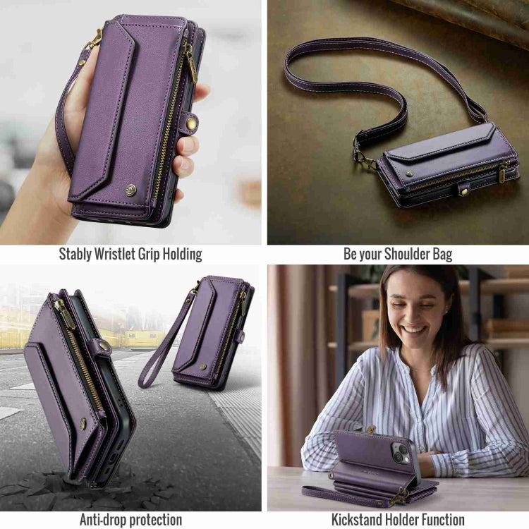 For iPhone 15 CaseMe C36 Card Slots Zipper Wallet RFID Anti-theft Leather Phone Case(Purple) - HoMEdemic™ 