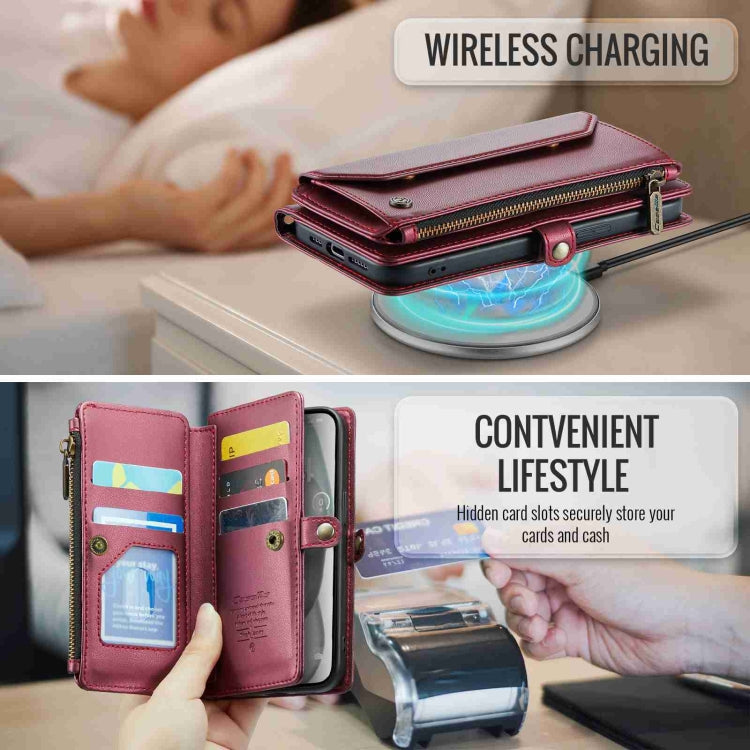 For iPhone 15 CaseMe C36 Card Slots Zipper Wallet RFID Anti-theft Leather Phone Case(Wine Red) - HoMEdemic™ 