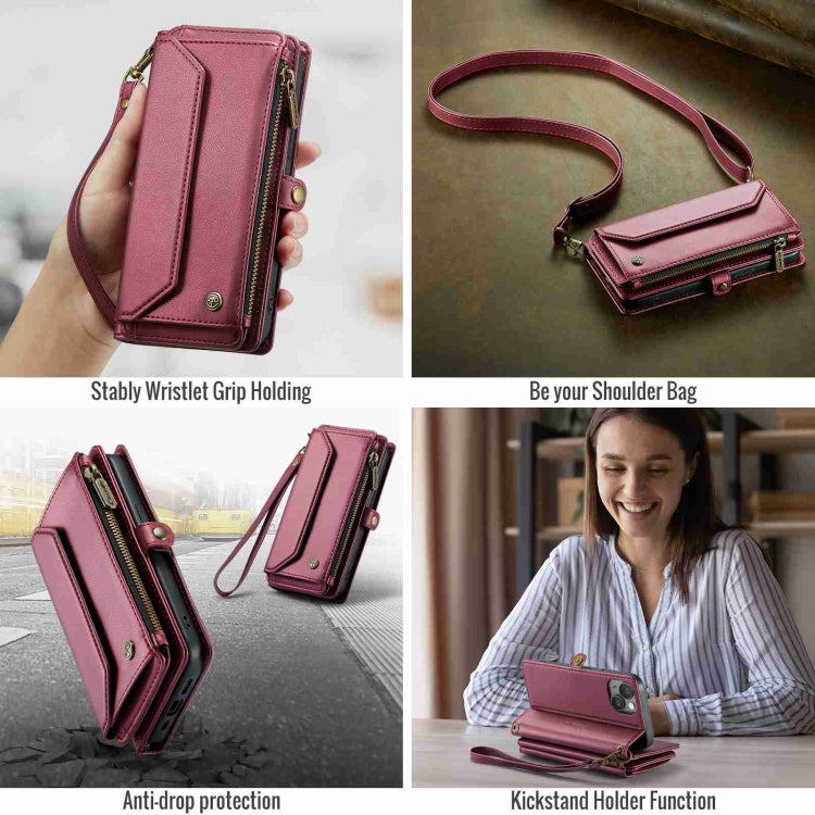 For iPhone 15 CaseMe C36 Card Slots Zipper Wallet RFID Anti-theft Leather Phone Case(Wine Red) - HoMEdemic™ 