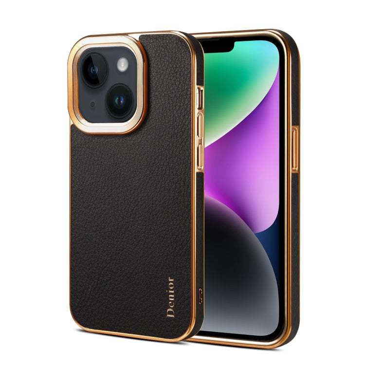 For iPhone 15 Denior Cowhide Leather Plating Phone Case(Black) - HoMEdemic™ 