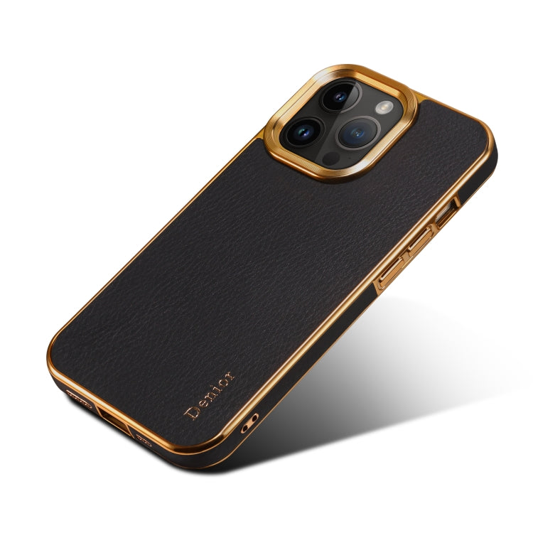 For iPhone 15 Denior Cowhide Leather Plating Phone Case(Black) - HoMEdemic™ 