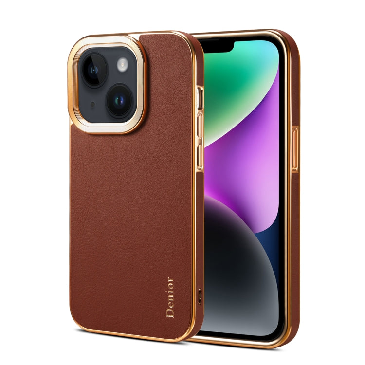 For iPhone 15 Denior Cowhide Leather Plating Phone Case(Brown) - HoMEdemic™ 