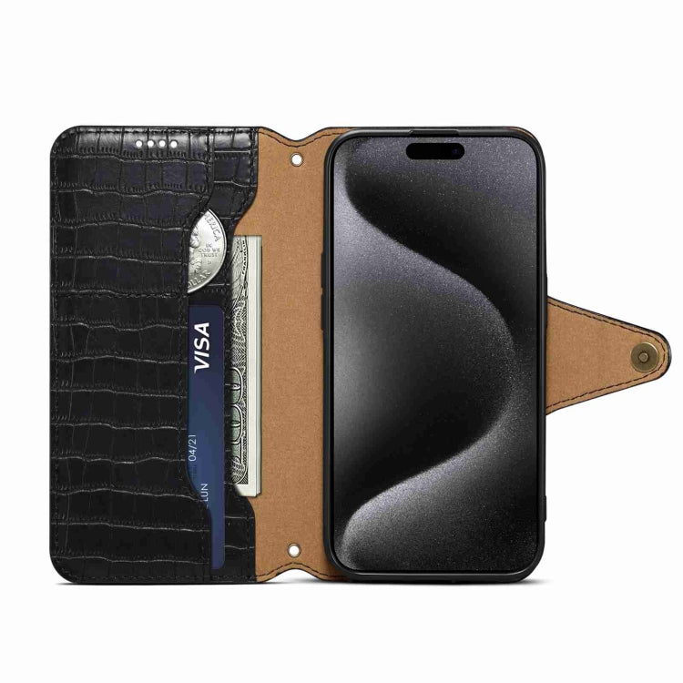 For iPhone 15 Denior Crocodile Texture Oil Edge Leather Phone Case(Black) - HoMEdemic™ 