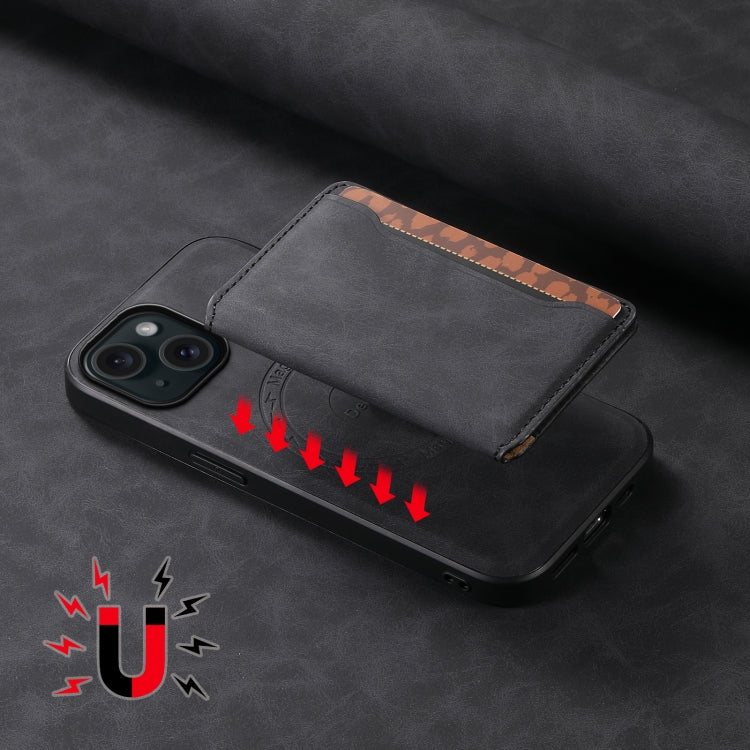 For iPhone 15 Denior D13 Retro Texture Leather MagSafe Card Bag Phone Case(Black) - HoMEdemic™ 