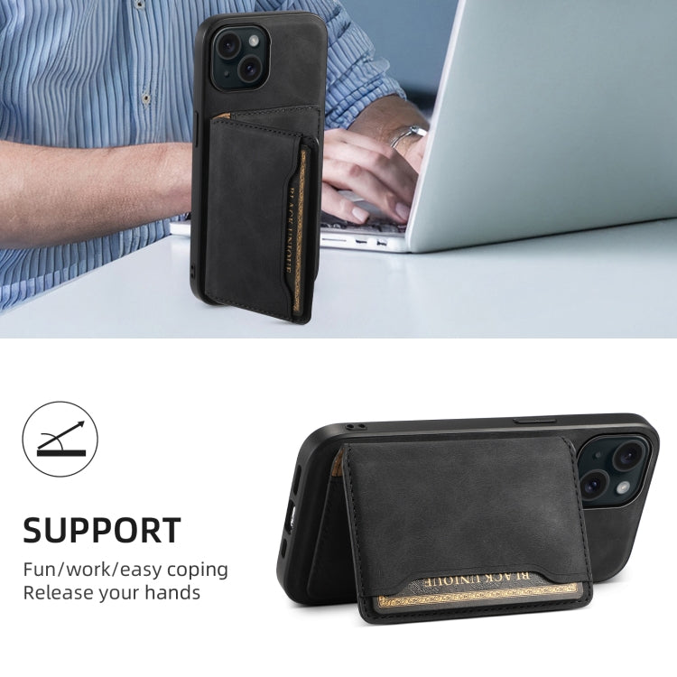 For iPhone 15 Denior D13 Retro Texture Leather MagSafe Card Bag Phone Case(Black) - HoMEdemic™ 