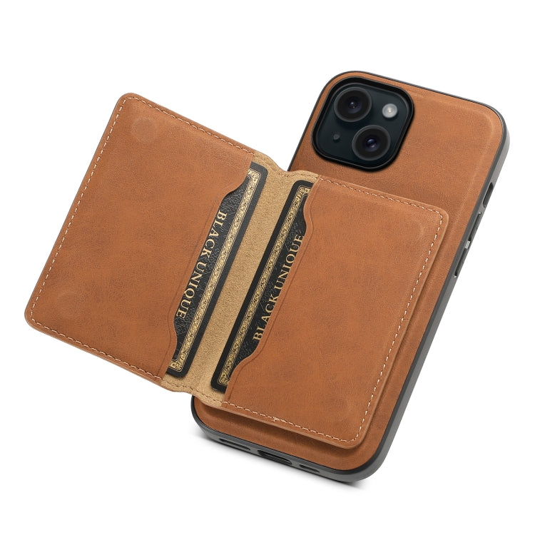 For iPhone 15 Denior D13 Retro Texture Leather MagSafe Card Bag Phone Case(Brown) - HoMEdemic™ 