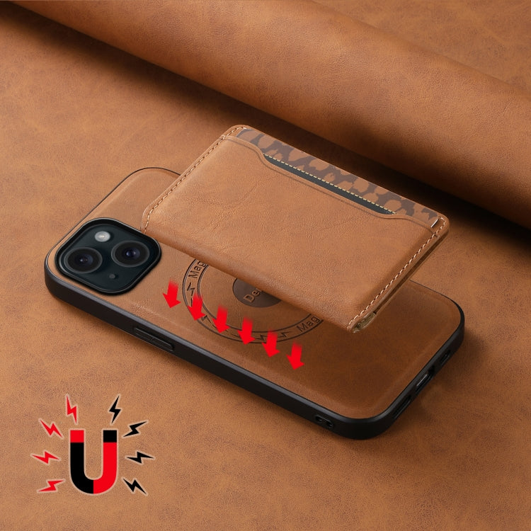 For iPhone 15 Denior D13 Retro Texture Leather MagSafe Card Bag Phone Case(Brown) - HoMEdemic™ 