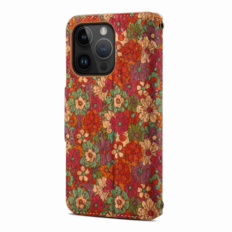 For iPhone 15 Denior Flower Language Series Cork Fabric Oil Edge Leather Phone Case(Summer) - HoMEdemic™ 