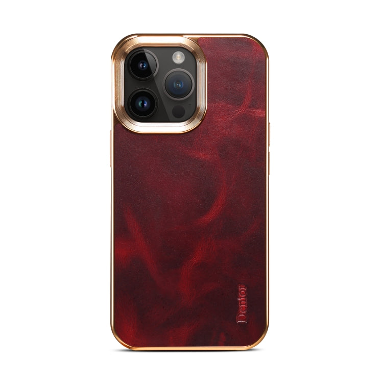 For iPhone 15 Denior Oil Wax Cowhide Plating Phone Case(Red) - HoMEdemic™ 