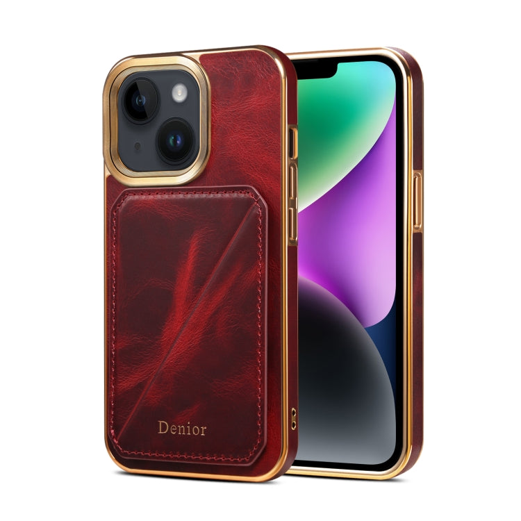 For iPhone 15 Denior Oil Wax Leather Electroplating Card Slot Holder Phone Case(Red) - HoMEdemic™ 