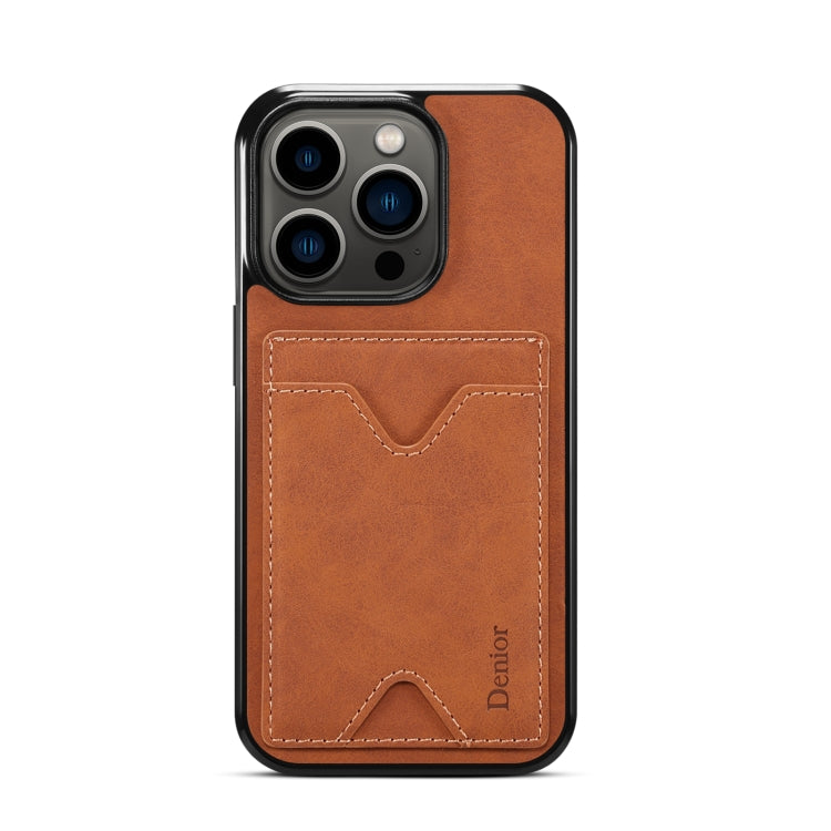 For iPhone 15 Denior PU Back Cover Card Slot Holder Phone Case(Brown) - HoMEdemic™ 