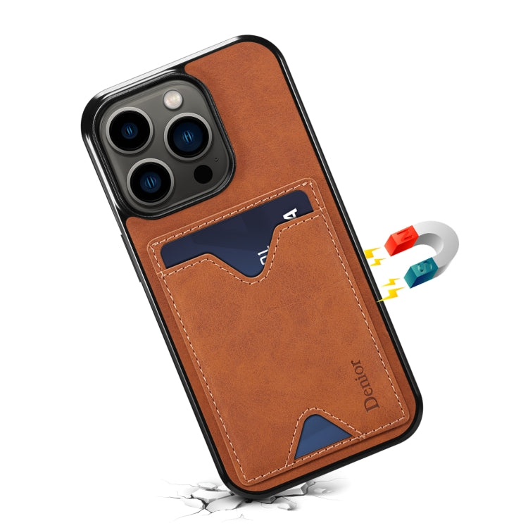 For iPhone 15 Denior PU Back Cover Card Slot Holder Phone Case(Brown) - HoMEdemic™ 