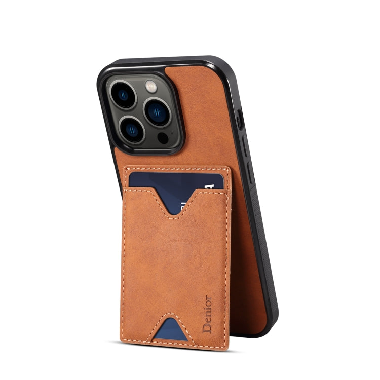 For iPhone 15 Denior PU Back Cover Card Slot Holder Phone Case(Brown) - HoMEdemic™ 