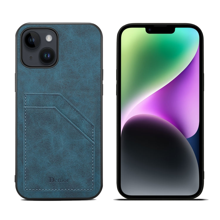 For iPhone 15 Denior PU Dual Card Slot Back Cover Phone Case(Blue) - HoMEdemic™ 
