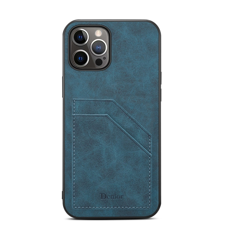 For iPhone 15 Denior PU Dual Card Slot Back Cover Phone Case(Blue) - HoMEdemic™ 