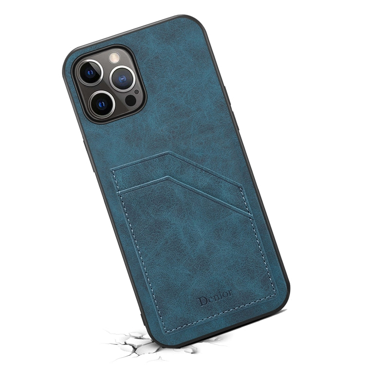 For iPhone 15 Denior PU Dual Card Slot Back Cover Phone Case(Blue) - HoMEdemic™ 