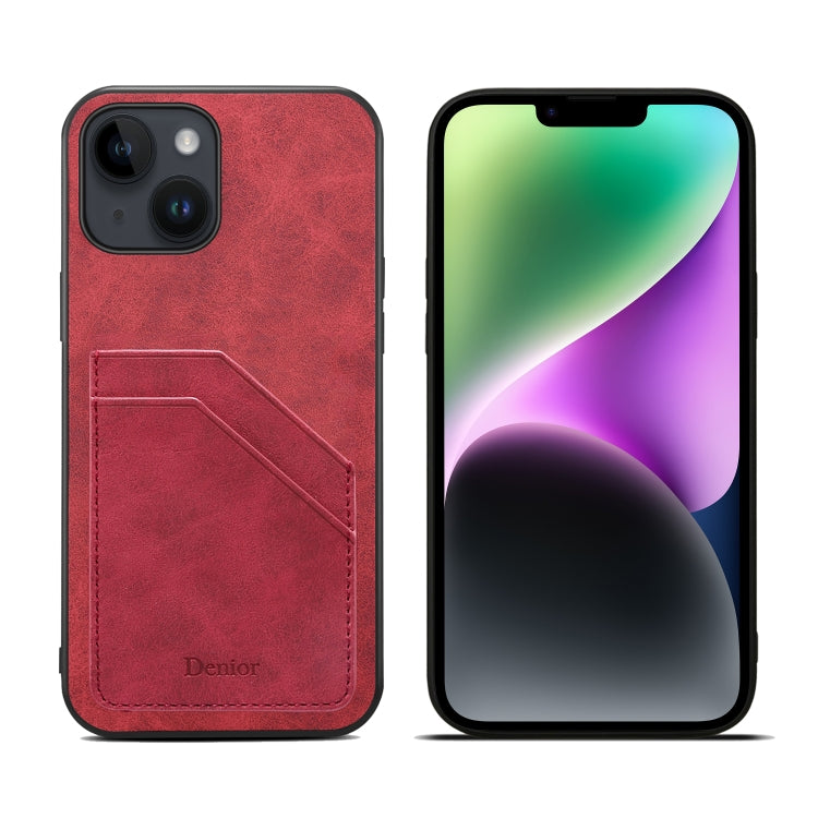 For iPhone 15 Denior PU Dual Card Slot Back Cover Phone Case(Red) - HoMEdemic™ 