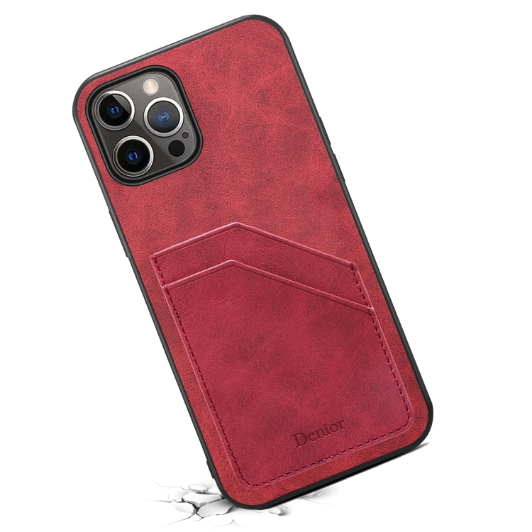 For iPhone 15 Denior PU Dual Card Slot Back Cover Phone Case(Red) - HoMEdemic™ 