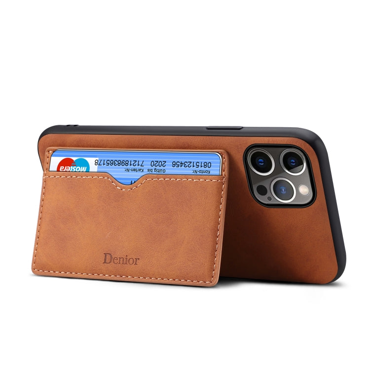 For iPhone 15 Denior PU Single Card Slot Holder Phone Case(Brown) - HoMEdemic™ 