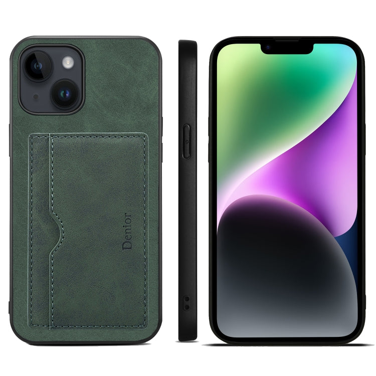 For iPhone 15 Denior PU Single Card Slot Holder Phone Case(Green) - HoMEdemic™ 