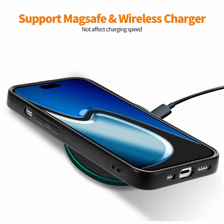 For iPhone 15 ENKAY Fiber Leather Skin PC Phone Case with High Aluminum-silicon Glass Film(Blue) - HoMEdemic™ 