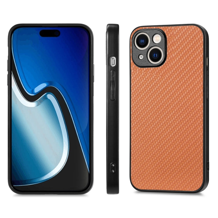 For iPhone 15 ENKAY Fiber Leather Skin PC Phone Case with High Aluminum-silicon Glass Film(Brown) - HoMEdemic™ 