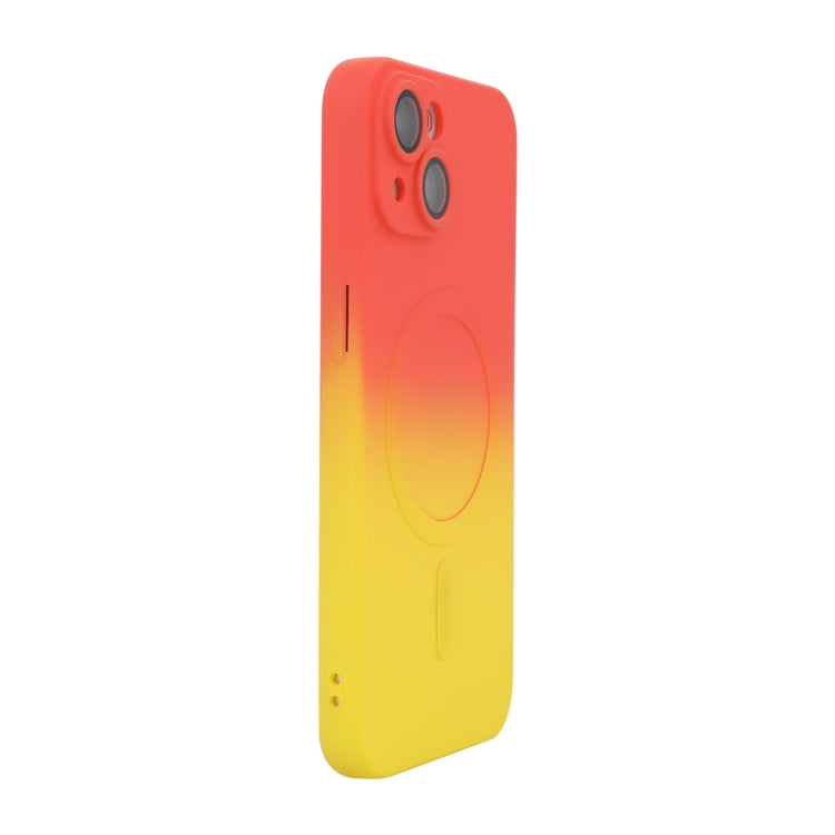 For iPhone 15 ENKAY Hat-Prince MagSafe Rainbow Gradient Silicone Phone Case with Lens Film(Orange Yellow) - HoMEdemic™ 