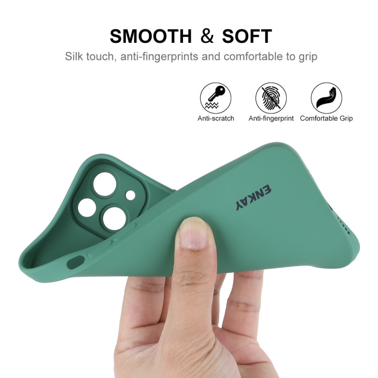 For iPhone 15 ENKAY Liquid Silicone Soft Shockproof Phone Case(Dark Green) - HoMEdemic™ 