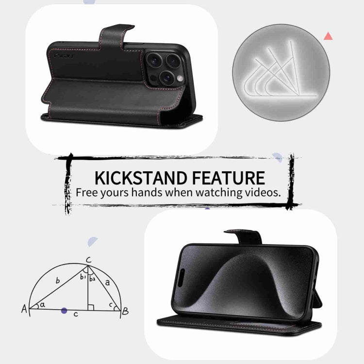 For iPhone 15 ESEBLE E1 Nappa Texture MagSafe Holder Leather Phone Case(Black) - HoMEdemic™ 