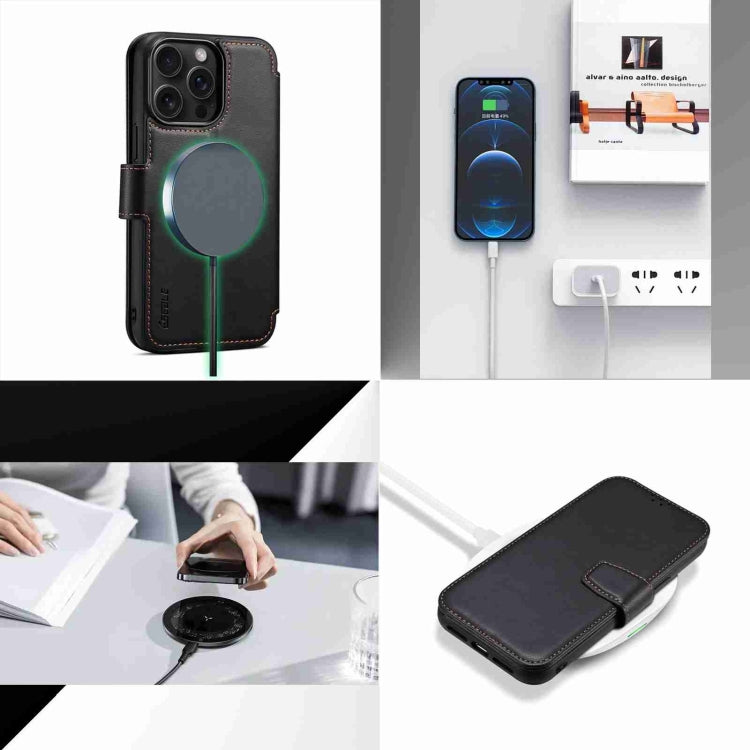 For iPhone 15 ESEBLE E1 Nappa Texture MagSafe Holder Leather Phone Case(Black) - HoMEdemic™ 