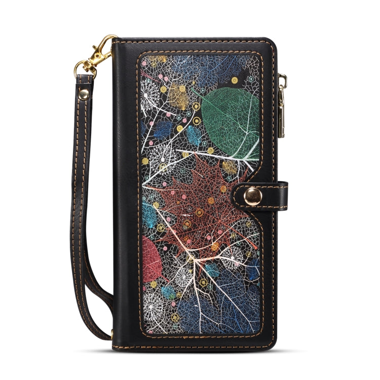 For iPhone 15 ESEBLE Star Series Lanyard Zipper Wallet RFID Leather Case(Black) - HoMEdemic™ 
