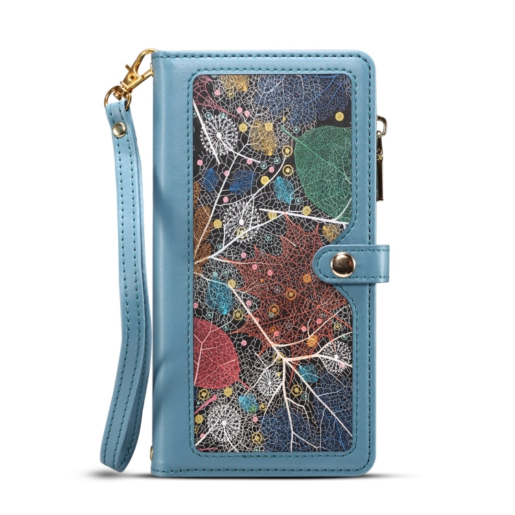 For iPhone 15 ESEBLE Star Series Lanyard Zipper Wallet RFID Leather Case(Blue) - HoMEdemic™ 