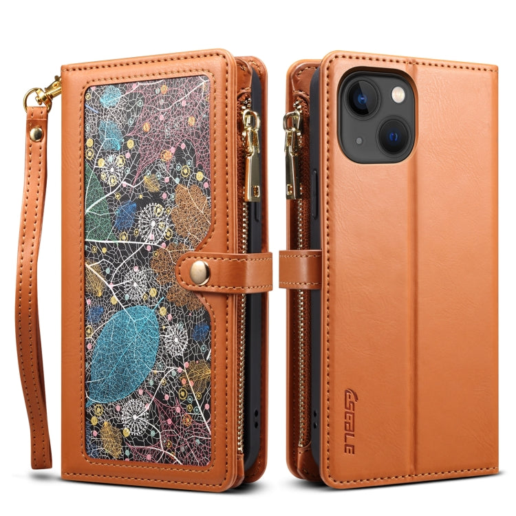 For iPhone 15 ESEBLE Star Series Lanyard Zipper Wallet RFID Leather Case(Brown) - HoMEdemic™ 