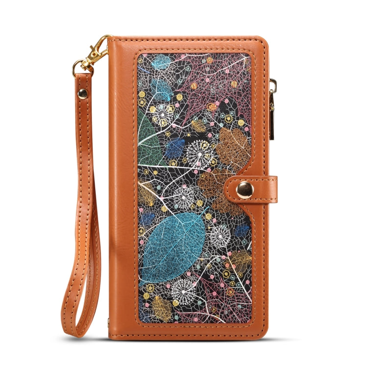 For iPhone 15 ESEBLE Star Series Lanyard Zipper Wallet RFID Leather Case(Brown) - HoMEdemic™ 