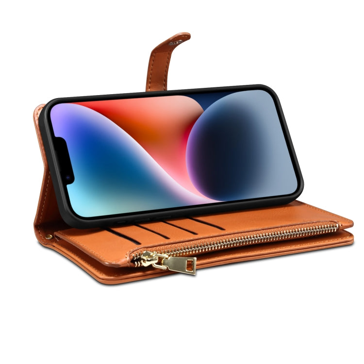 For iPhone 15 ESEBLE Star Series Lanyard Zipper Wallet RFID Leather Case(Brown) - HoMEdemic™ 