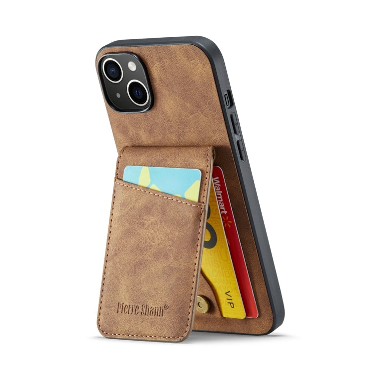 For iPhone 15 Fierre Shann Crazy Horse Card Holder Back Cover PU Phone Case(Brown) - HoMEdemic™ 