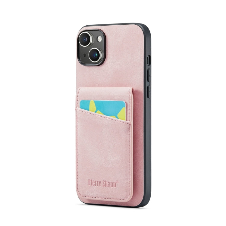 For iPhone 15 Fierre Shann Crazy Horse Card Holder Back Cover PU Phone Case(Pink) - HoMEdemic™ 