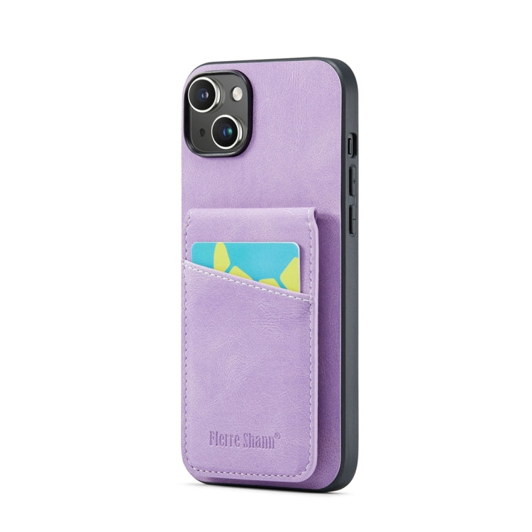 For iPhone 15 Fierre Shann Crazy Horse Card Holder Back Cover PU Phone Case(Purple) - HoMEdemic™ 