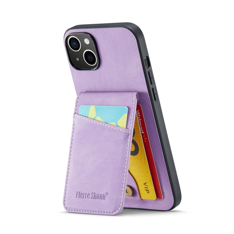 For iPhone 15 Fierre Shann Crazy Horse Card Holder Back Cover PU Phone Case(Purple) - HoMEdemic™ 
