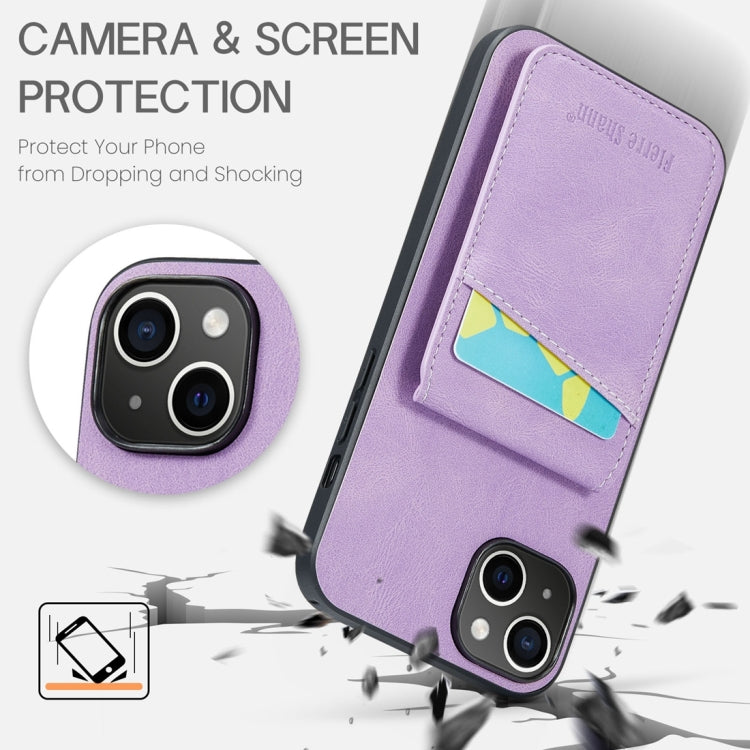 For iPhone 15 Fierre Shann Crazy Horse Card Holder Back Cover PU Phone Case(Purple) - HoMEdemic™ 