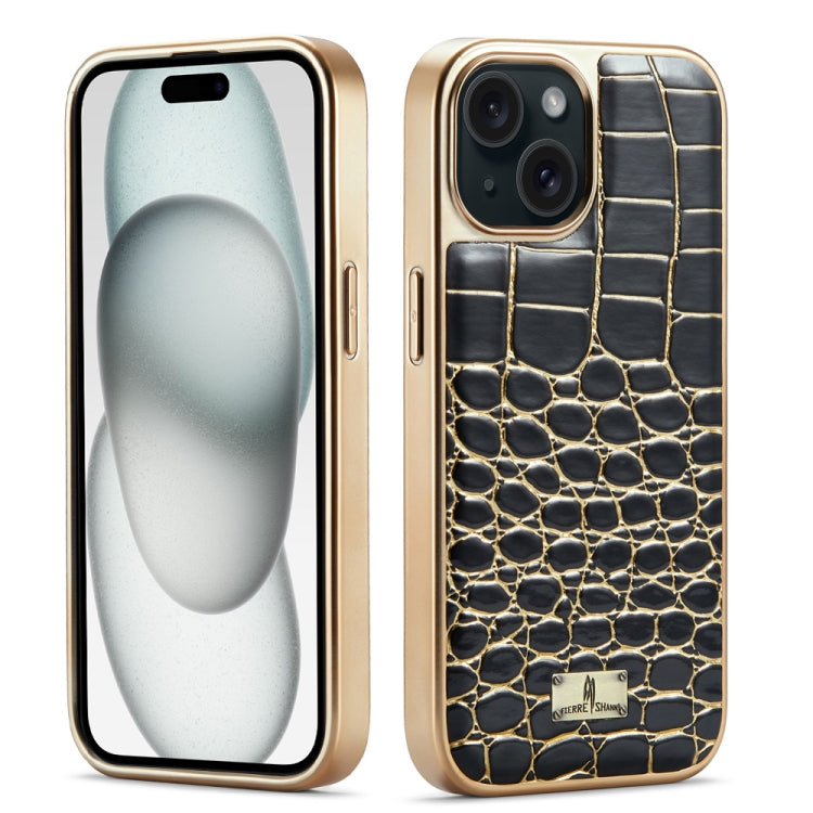 For iPhone 15 Fierre Shann Crocodile Texture Electroplating PU Phone Case(Black) - HoMEdemic™ 