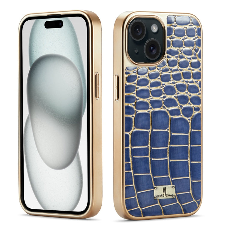 For iPhone 15 Fierre Shann Crocodile Texture Electroplating PU Phone Case(Blue) - HoMEdemic™ 