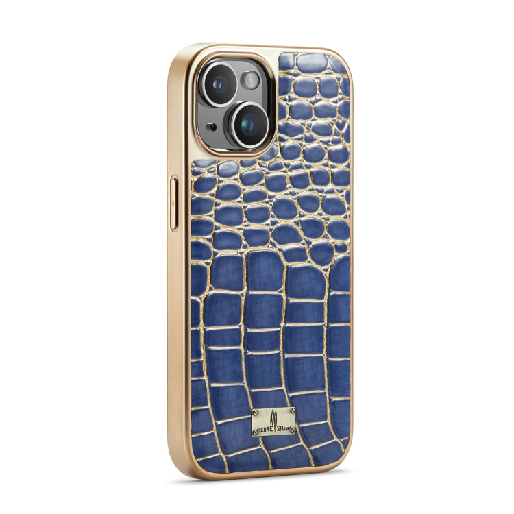 For iPhone 15 Fierre Shann Crocodile Texture Electroplating PU Phone Case(Blue) - HoMEdemic™ 