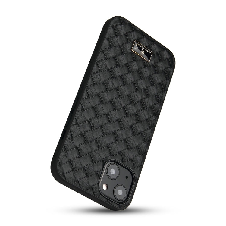 For iPhone 15 Fierre Shann Leather Texture Phone Back Cover Case(Woven Black) - HoMEdemic™ 