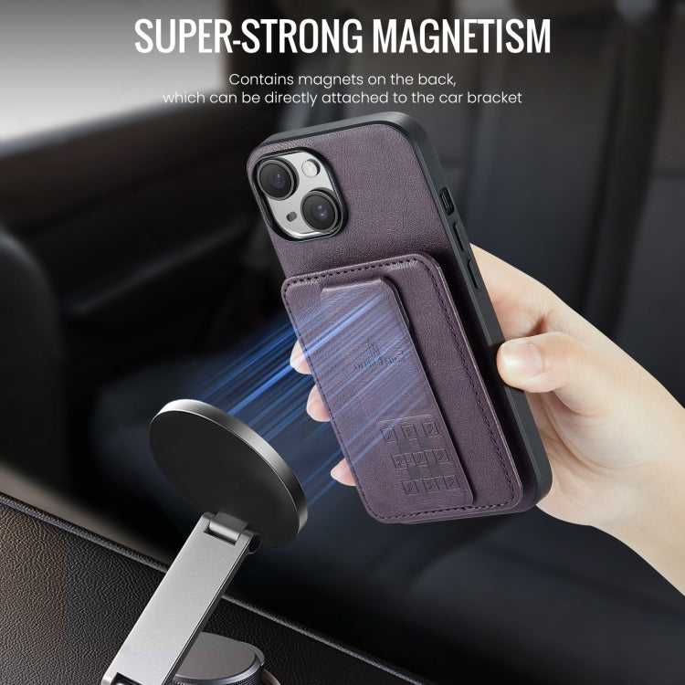 For iPhone 15 Fierre Shann Oil Wax Cow Leather Card Holder Back Phone Case(Purple) - HoMEdemic™ 