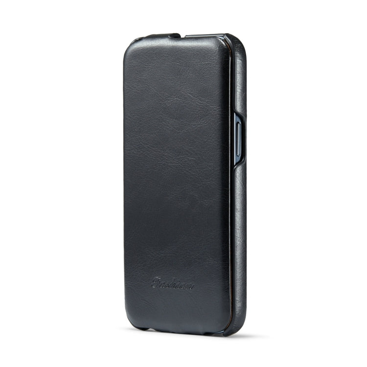 For iPhone 15 Fierre Shann Oil Wax Texture Vertical Flip PU Phone Case(Black) - HoMEdemic™ 