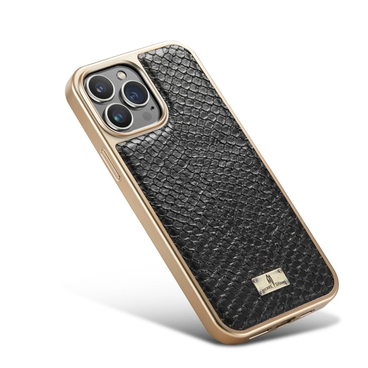 For iPhone 15 Fierre Shann Snake Texture Electroplating PU Phone Case(Black) - HoMEdemic™ 