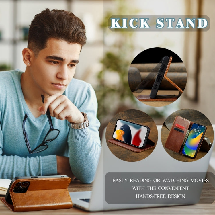 For iPhone 15 Fierre Shann Vintage Bark Texture Wallet Leather Phone Case(Khaki) - HoMEdemic™ 
